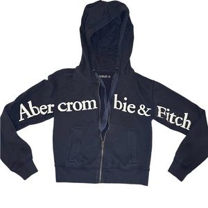 Abercrombie&Fitch Logo Soft A&F Fleece collection Full zip up Hoodie Navy XXS